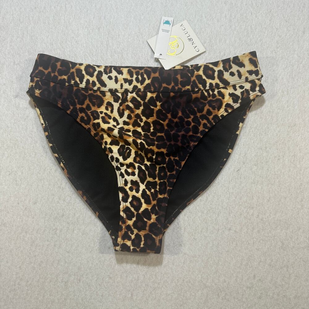 Cyn & Luca Leopard Print Bikini Bottom Large Medium Coverage NWT Animal Print